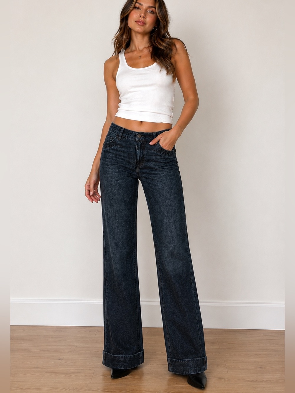 VTG Grey Ant Dark Wash Wide Leg Cuffed Jeans Size 6 Stretch Denim Made in USA